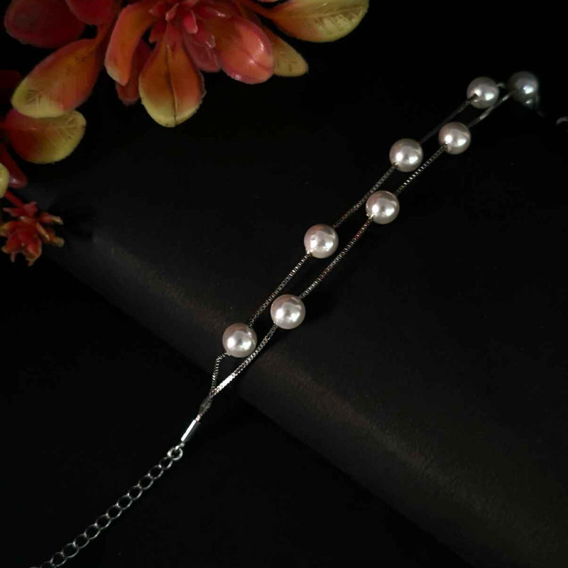 92.5 Sterling Silver Double Line Pearl Bracelet