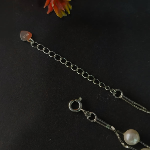 92.5 Sterling Silver Double Line Pearl Bracelet