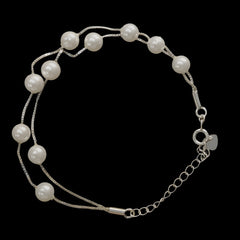 92.5 Sterling Silver Double Line Pearl Bracelet