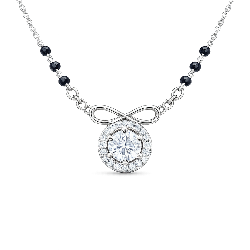 Silver Infinity &  Solitaire Mangalsutra Necklace