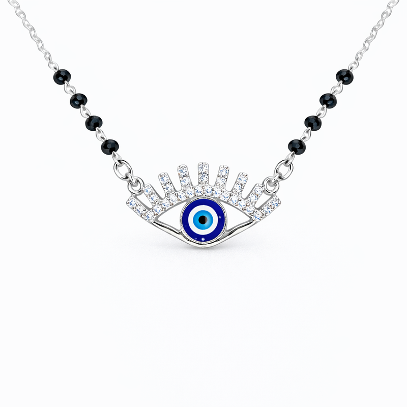 Silver Glimmer Evil Eye Mangalsutra
