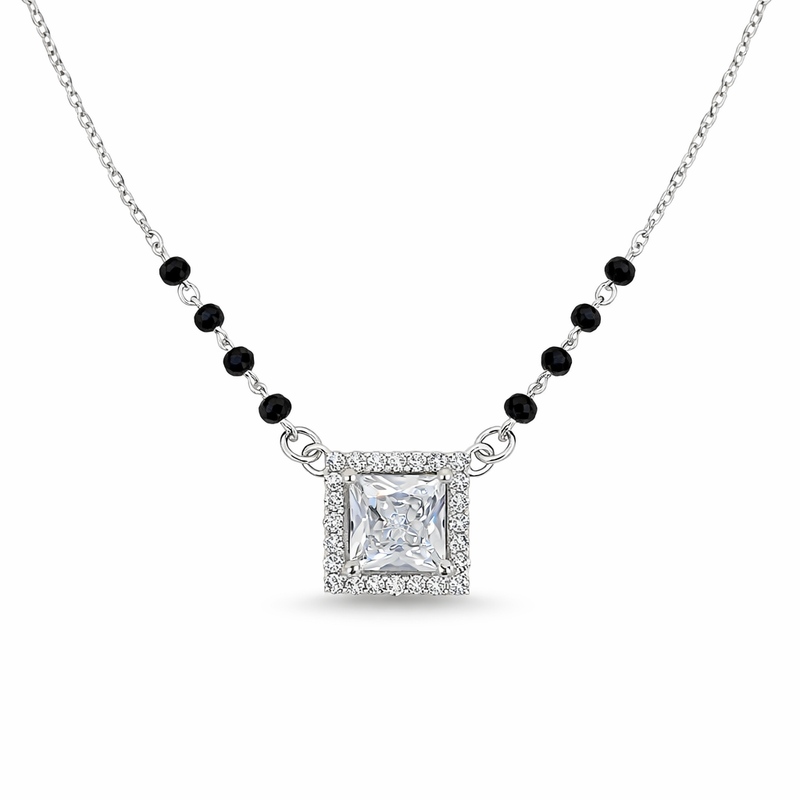 Silver solitaire square  Mangalsutra