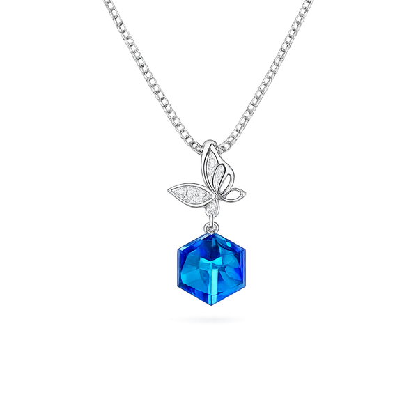 Silver Butterfly Blue crystal Chain Pendant