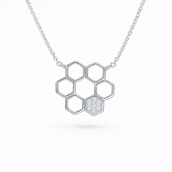 Silver Elegant Hexagon CZ Chain Pendant