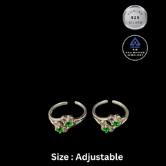 92.5 Sterling Silver Green Stone Floral Toe Rings (Pair)