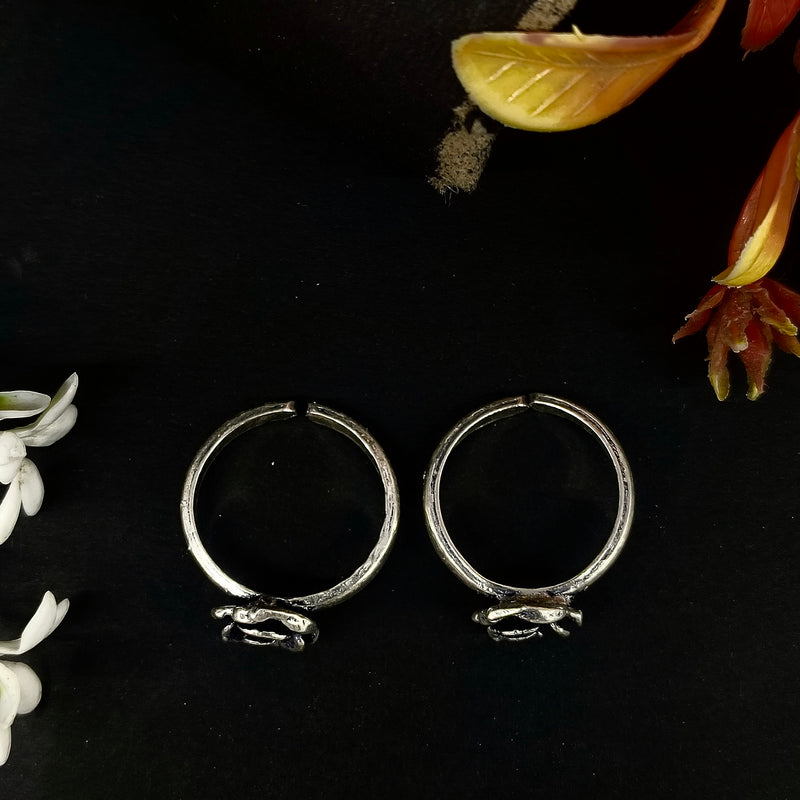 92.5 Sterling Silver Vintage Rose Bloom Toe Rings (Pair)
